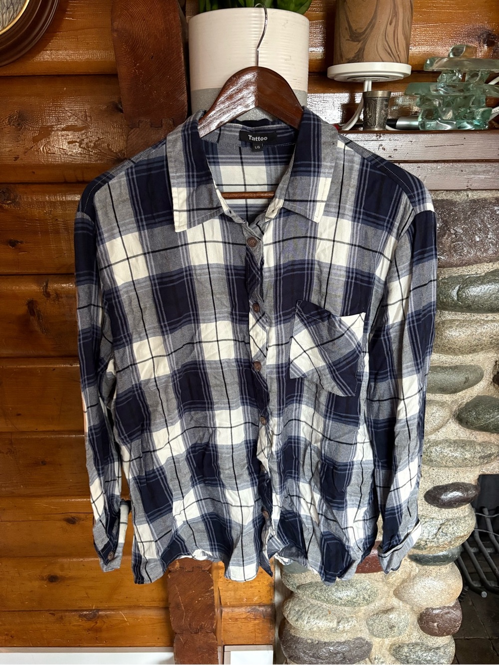 Tattoo Plaid Flannel Shirt Oversized Grunge L